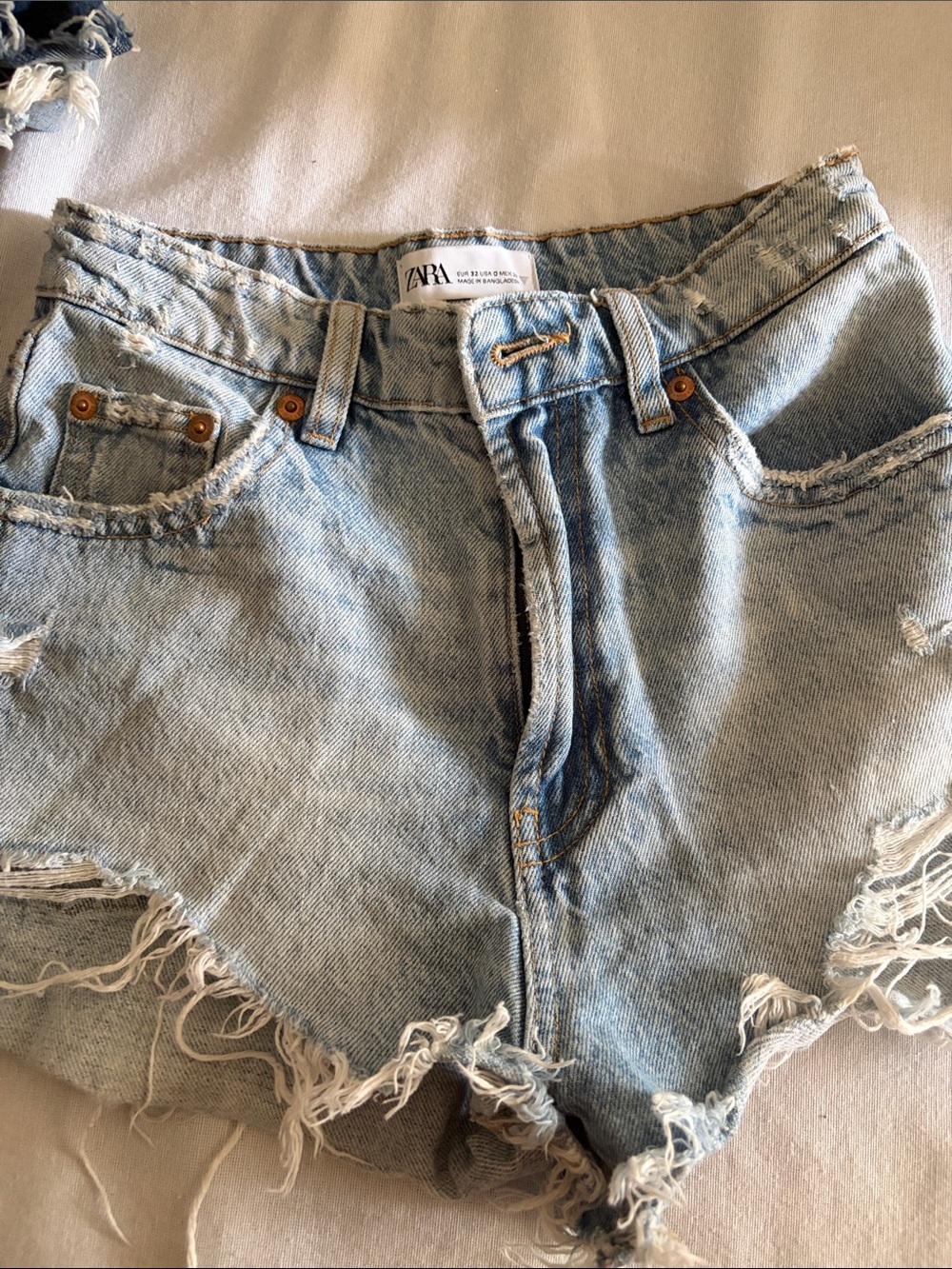 Zara Light Blue Distressed Frayed Denim Shorts